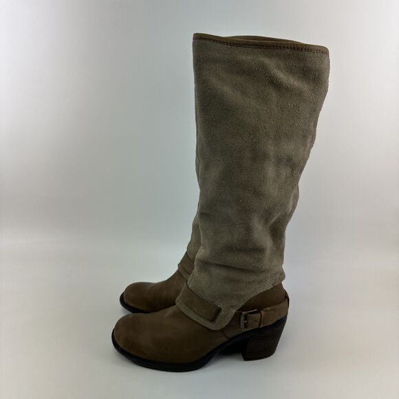 Nine West Vintage America Dorada Boots Tall Pull On Taupe Suede Leather Womens 8 - Picture 2 of 16